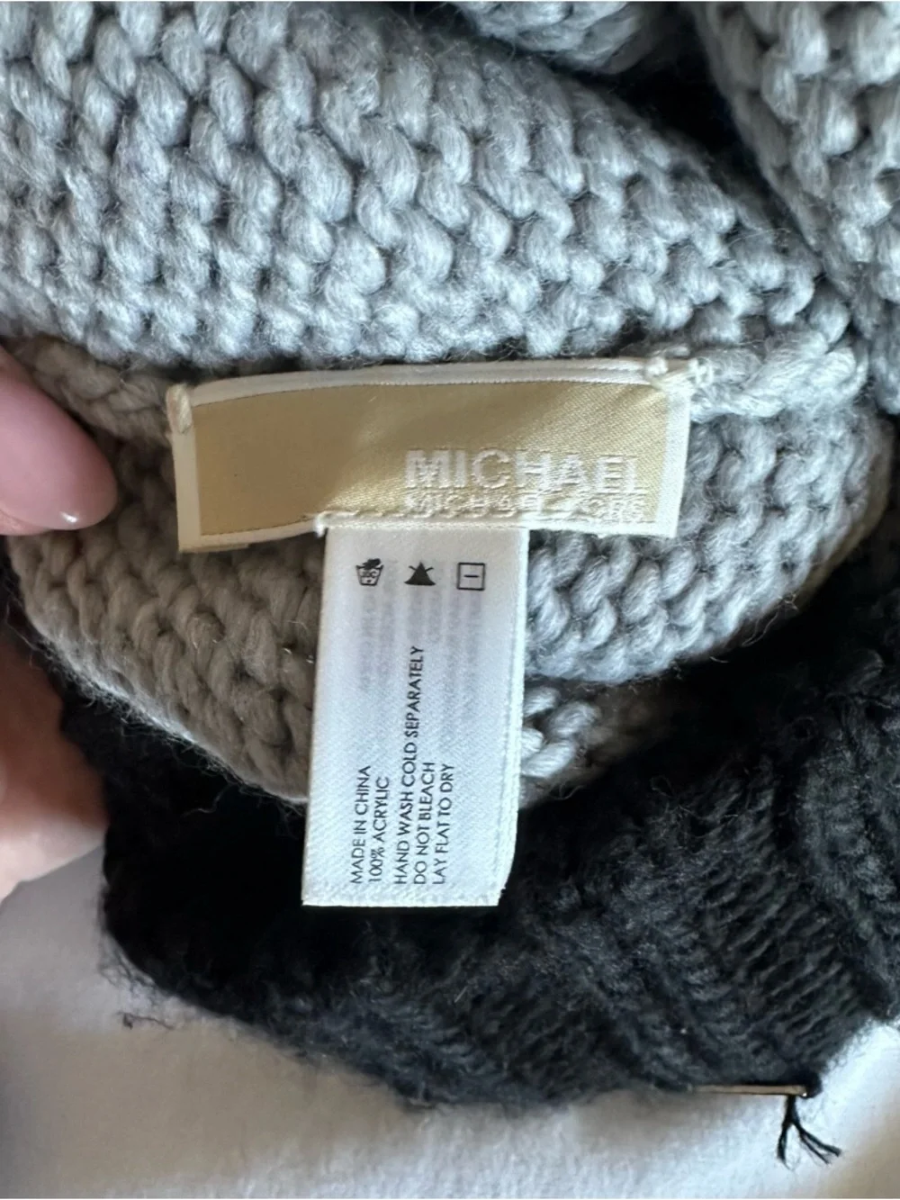 Black and Gray Michael Kors Pom Beanie